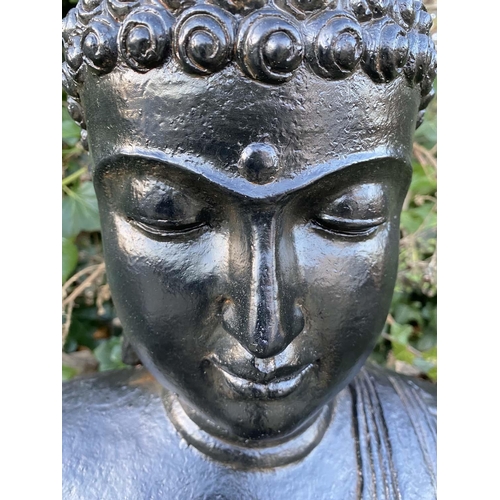 431 - GARDEN BUDDHA STATUE, bronze statue, plinth base, contemporary, 157cm high, 38cm wide, 30cm deep.