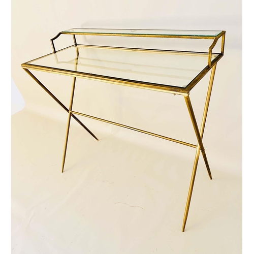 436 - MAISON JANSEN STYLE DESK, 87cm high, 95cm wide, 42cm deep, inset glass top, gilt metal frame.