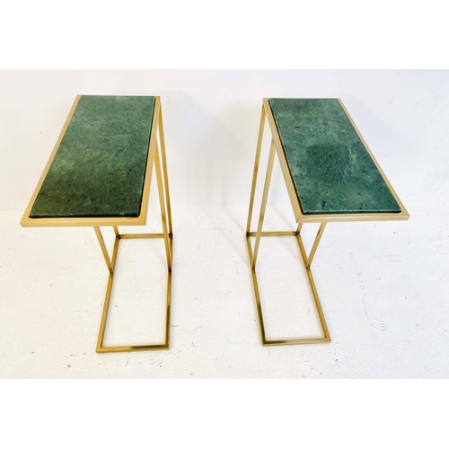 438 - MARTINI TABLES, pair, 60cm high, 46cm wide, 22cm deep, green marble inset tops, gilt metal frames. (... 