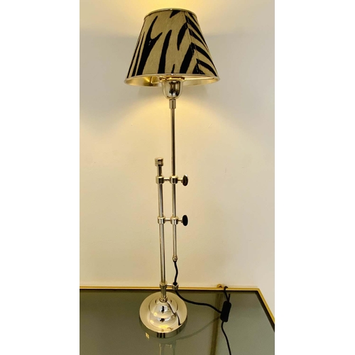 440 - TABLE LAMPS, pair, 68cm high, 20cm diameter, zebra print shades, height adjustable. (2)