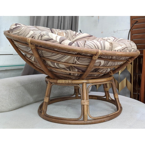 453 - PAPSAN CHAIR, vintage 20th century, bamboo with cushion seat, 115cm W.