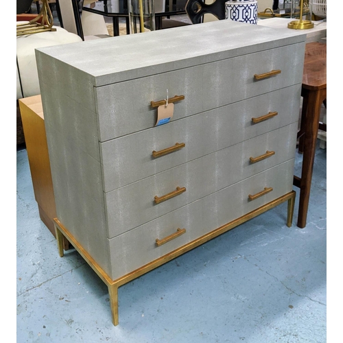 455 - ATTRIBUTED TO OKA LANTAU CHEST OF DRAWERS, 100cm x 51cm x 95cm, faux shagreen, with gilt detail, fou... 