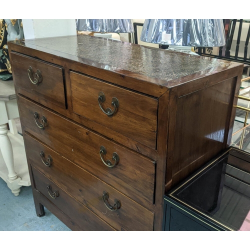 456 - ATTRIBUTED TO LOMBOK CHEST OF DRAWERS, two short above three long caned top drawers, 100cm x 45cm x ... 