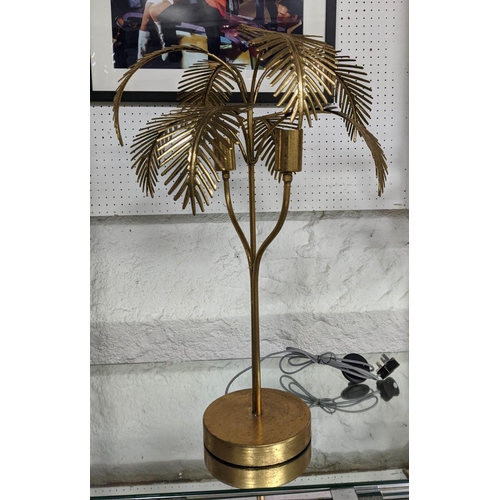 458 - MAISON JANSEN STYLE PALM TREE TABLE LAMPS, a pair, gilt metal, 70cm  H x 45cm W.