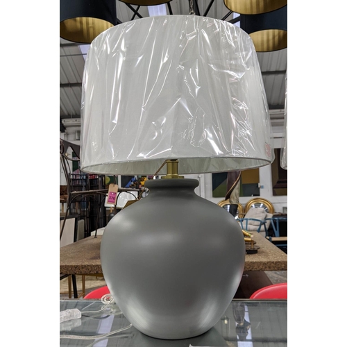 461 - LAUREN RALPH LAUREN HOME TABLE LAMPS, a pair, grey ceramic with gilt detailing, with shades, 70cm H ... 