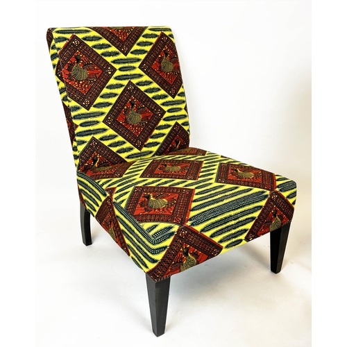 511 - LOUNGE CHAIRS, a pair, 90cm H x 66cm, in Batik fabric. (2)