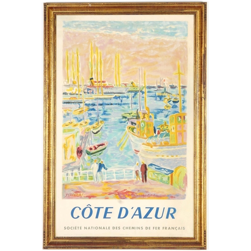 68 - JULES CAVAILLES, Cote D'Azur SNCF, original lithographic poster on linen, 1953 French Riviera, print... 