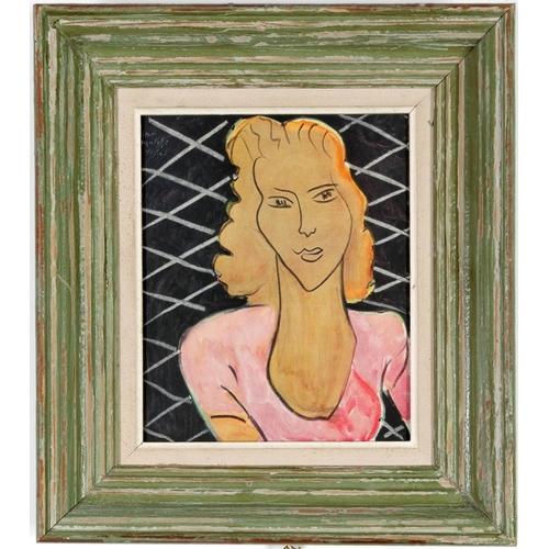 75 - HENRI MATISSE, portrait of a woman, off set lithograph, green vintage French frame. 25cm x 21.5cm