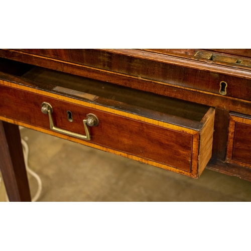 261 - ROLL TOP DESK, 99cm H x 92cm x 67cm, George III mahogany and satinwood with tambour top, fitted inte... 