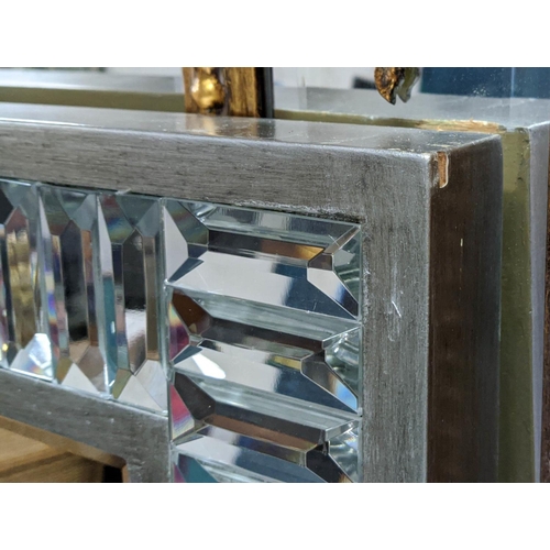 380 - WALL MIRROR, bevelled edge glass, marginal chamfered glass segmented detail silvered frame, 155cm H ... 