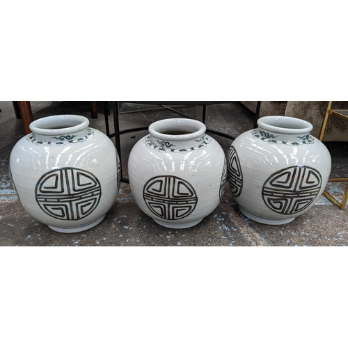 508 - PAOLO MOSCHINO YUAN LONGEVITY OPEN TOP PORCELAIN JARS, a set of three, 38cm H. (3)