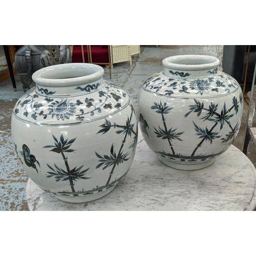 510 - PAOLO MOSCHINO YUAN FLOWER BIRD OPEN TOP PORCELAIN JARS, a pair, 36cm H. (2)