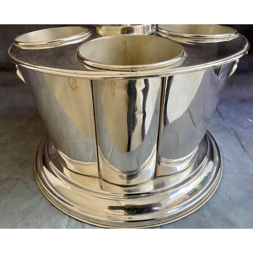 447 - WINE COOLER, 32cm diam. x 23cm, four bottle, Art Deco style, polished metal.