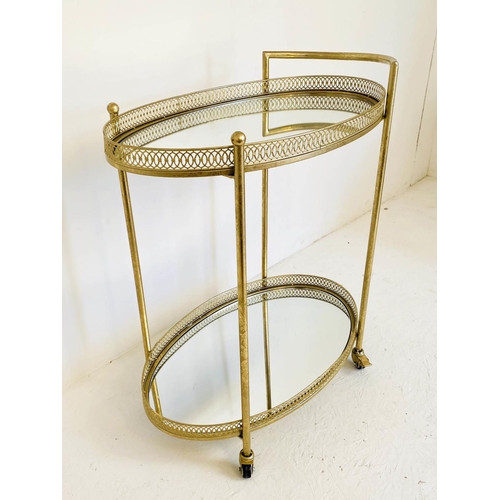 479 - COCKTAIL TROLLEY, 93cm high, 82cm wide, 37cm deep, Maison Jansen style, mirrored glass tiers, gilt m... 