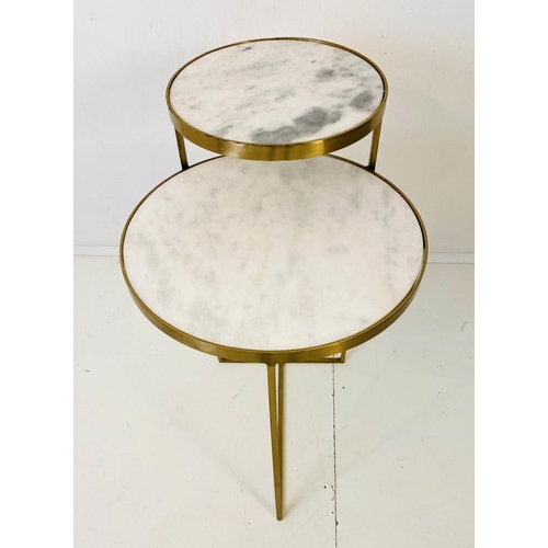 482 - WINE TABLE, 65cm high, 50cm wide, 40cm deep, 1950s Italian style design, white marble two-tier form,... 