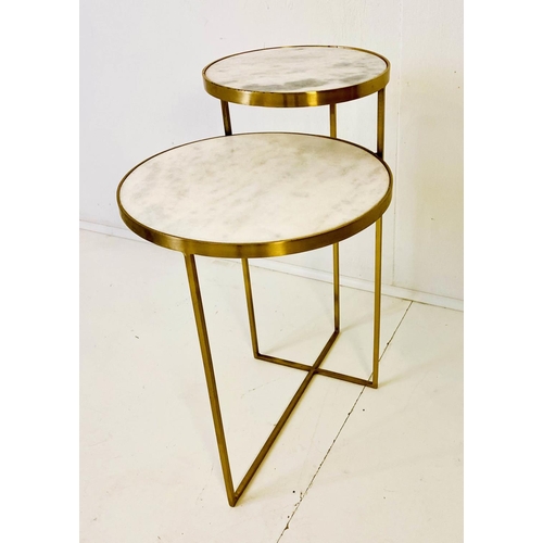 482 - WINE TABLE, 65cm high, 50cm wide, 40cm deep, 1950s Italian style design, white marble two-tier form,... 