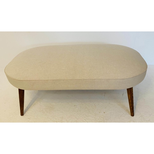 491 - FOOT STOOL, 46cm high, 106cm wide, 54cm deep, 1950's Italian style, neutral linen upholstery.