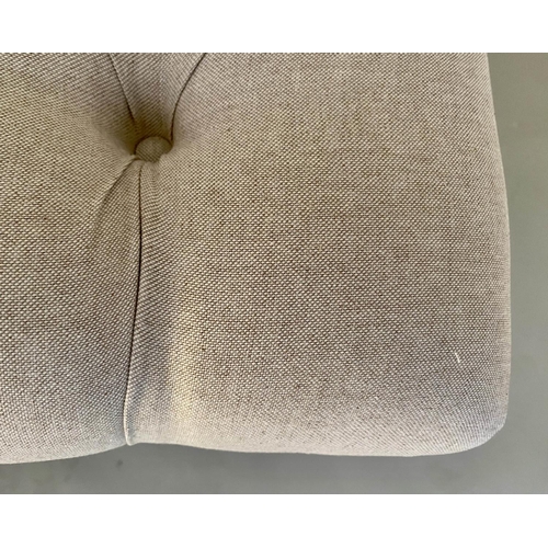 493 - HALL SEAT, 51cm x 122cm x 44cm, deep buttoned neutral linen upholstery.