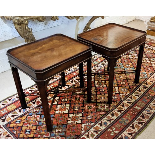 193 - OCCASIONAL TABLES, a pair, in the manner of Arthur Brett in the Chippendale style flame mahogany on ... 