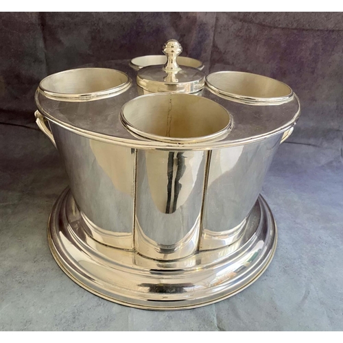 447 - WINE COOLER, 32cm diam. x 23cm, four bottle, Art Deco style, polished metal.