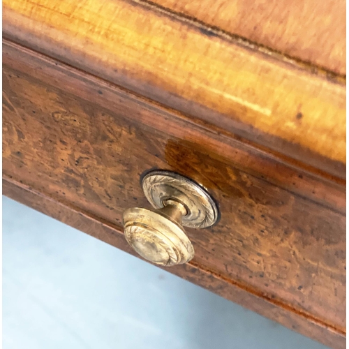 181 - HALL TABLE, Regency design burr walnut and crossbanded with five frieze drawers and reeded supports,... 