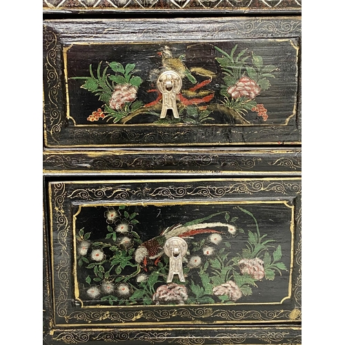 216 - CHINESE WRITING TABLE/DESK, early 20th century Chinese lacquered and gilt chinoiserie hand painted w... 