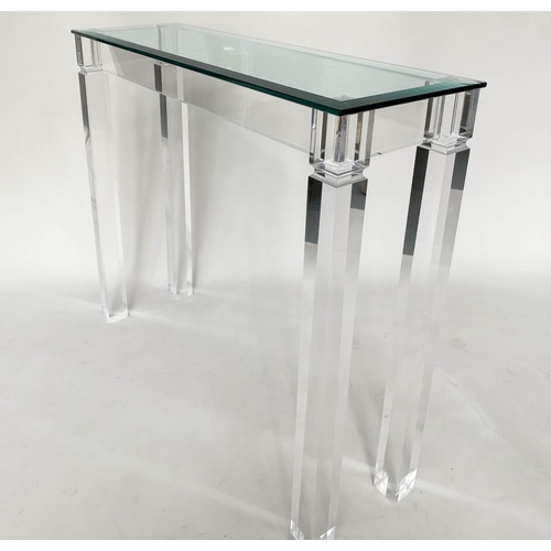 338 - ARTEFLEX CONSOLE TABLE, Italian lucite and polished glass top, 100cm W x 30cm D x 100cm H.