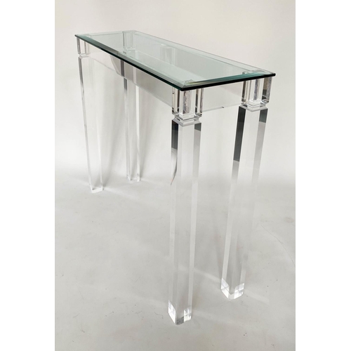 338 - ARTEFLEX CONSOLE TABLE, Italian lucite and polished glass top, 100cm W x 30cm D x 100cm H.