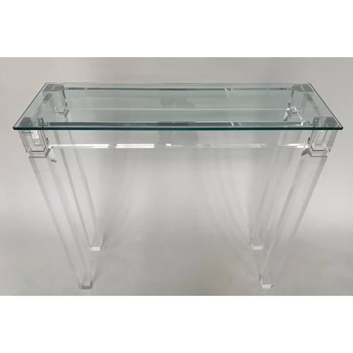 338 - ARTEFLEX CONSOLE TABLE, Italian lucite and polished glass top, 100cm W x 30cm D x 100cm H.