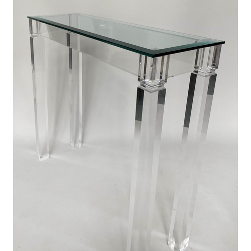 338 - ARTEFLEX CONSOLE TABLE, Italian lucite and polished glass top, 100cm W x 30cm D x 100cm H.