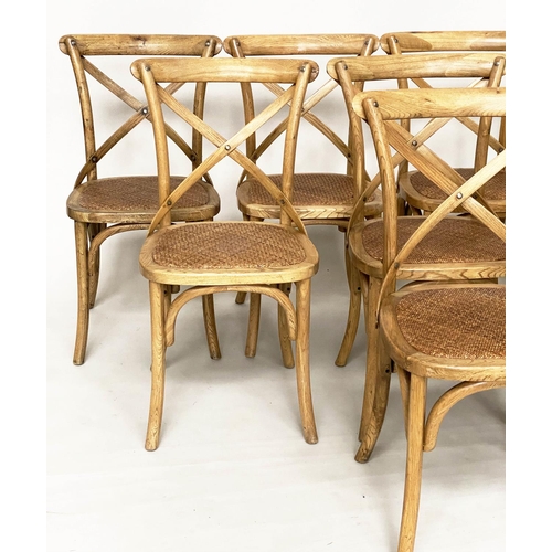 346 - OKA DINING CHAIRS, a set of eight, 90cm H, ash bentwood with X backs and cane inset seats. (8)