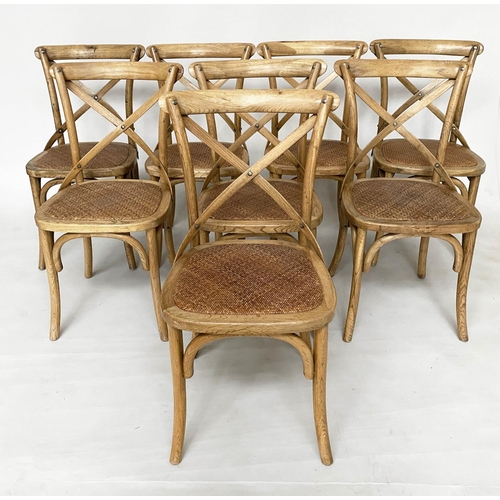 346 - OKA DINING CHAIRS, a set of eight, 90cm H, ash bentwood with X backs and cane inset seats. (8)