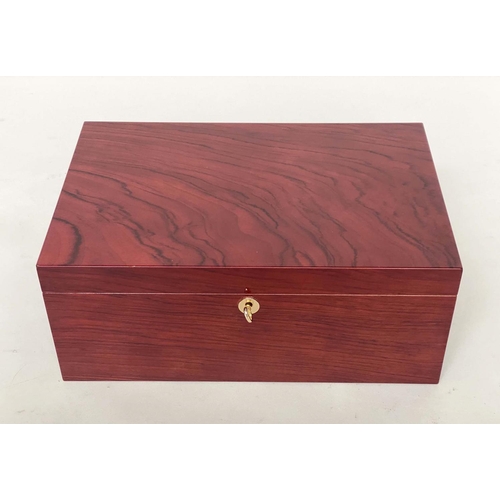 174 - HUMIDOR, lacquered polished walnut and cedar lined with adjustable interior and lift out tray by Ado... 