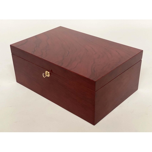 174 - HUMIDOR, lacquered polished walnut and cedar lined with adjustable interior and lift out tray by Ado... 