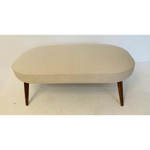 491 - FOOT STOOL, 46cm high, 106cm wide, 54cm deep, 1950's Italian style, neutral linen upholstery.