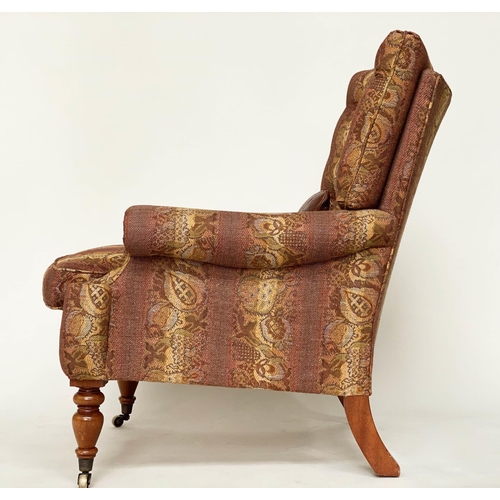 176 - MULBERRY ARMCHAIR, Mulberry Burford armchair with buttoned back, scroll arms and turned supports, 83... 