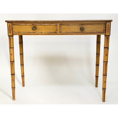 140 - FAUX BAMBOO WRITING TABLE, Regency period original paint with two frieze drawers, 95cm x 49cm x 77cm... 