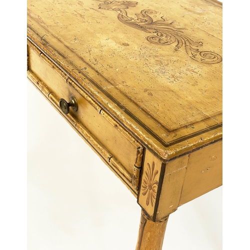 140 - FAUX BAMBOO WRITING TABLE, Regency period original paint with two frieze drawers, 95cm x 49cm x 77cm... 