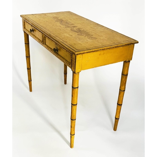 140 - FAUX BAMBOO WRITING TABLE, Regency period original paint with two frieze drawers, 95cm x 49cm x 77cm... 