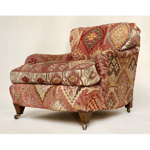 157 - KILIM ARMCHAIR, early 20th century in the manner of Howard Sons with antique kilim upholstery and sq... 