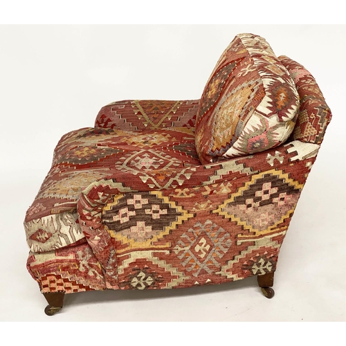 157 - KILIM ARMCHAIR, early 20th century in the manner of Howard Sons with antique kilim upholstery and sq... 