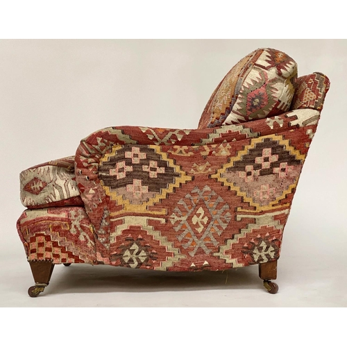 157 - KILIM ARMCHAIR, early 20th century in the manner of Howard Sons with antique kilim upholstery and sq... 