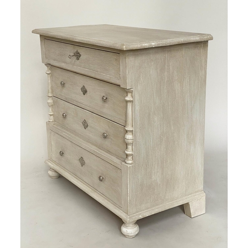 215 - COMMODE, 19th century French traditionally grey painted and silvered metal mounted with four long dr... 