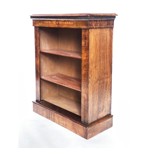 221 - OPEN BOOKCASE, 19th century figured walnut and satinwood marquetry with shelves, 80cm x 36cm x 107cm... 