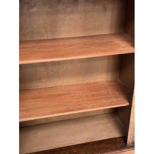 221 - OPEN BOOKCASE, 19th century figured walnut and satinwood marquetry with shelves, 80cm x 36cm x 107cm... 