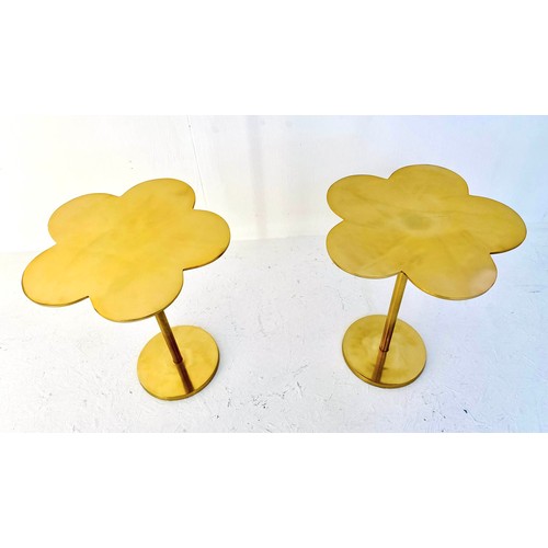 497 - CLOVER LEAF SIDE TABLES, a pair, 51cm high, 41cm diameter, gilt metal. (2)