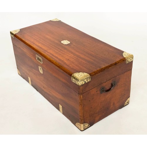 224 - TRUNK, 19th century Chinese export camphorwood and brass bound with rising lid candlebox interior an... 