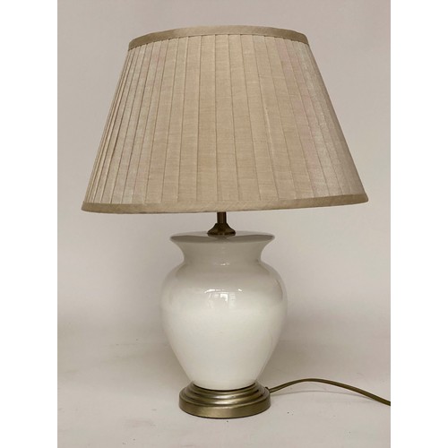 352 - MAISON TABLE LAMPS, a pair, cream crackelure ceramic vase form with pleated linen shades, 48cm H. (2... 