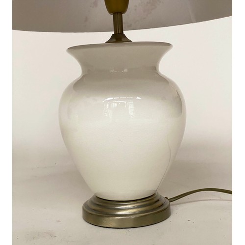 352 - MAISON TABLE LAMPS, a pair, cream crackelure ceramic vase form with pleated linen shades, 48cm H. (2... 