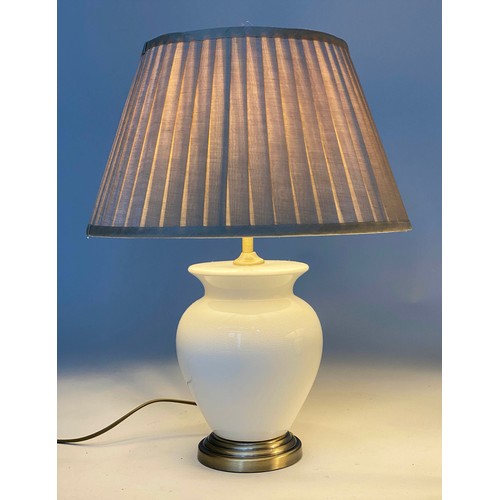 352 - MAISON TABLE LAMPS, a pair, cream crackelure ceramic vase form with pleated linen shades, 48cm H. (2... 